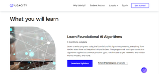 Website screenshot for Artificial Intelligence Nanodegree by Udacity