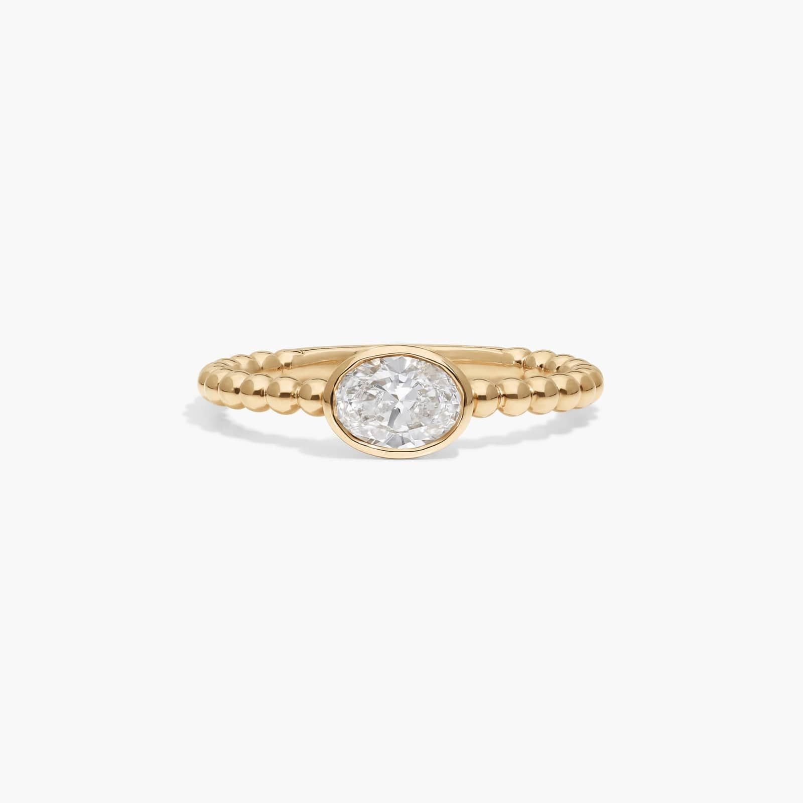 James Allen, East-West Bezel Beaded Ring With 0.5 CTW Oval Cut Lab-Grown Diamond in 14K Yellow Gold