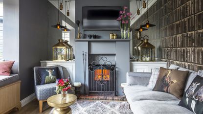grey living room in a modernised Edwardian cottage