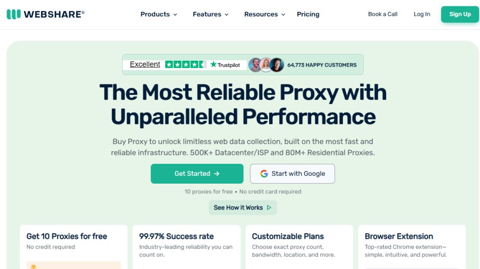 Website screenshot of Webshare (August, 2025)