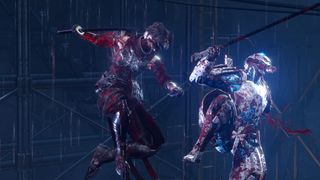 Yakumo juggles a DDO enemy in the air in Ninja Gaiden 4