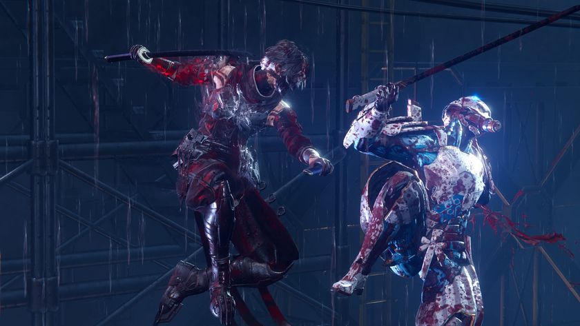 Yakumo juggles a DDO enemy in the air in Ninja Gaiden 4