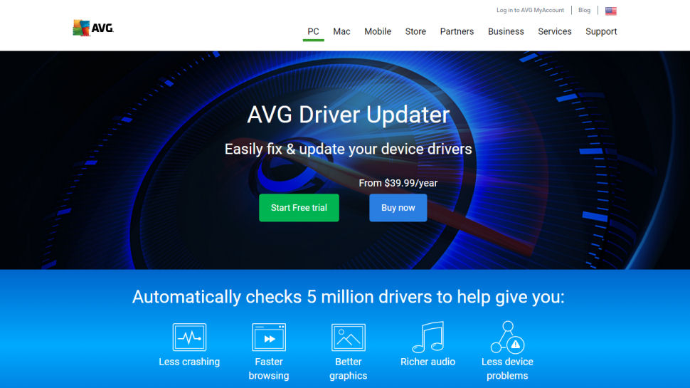 Website screenshot for AVG Driver Updater