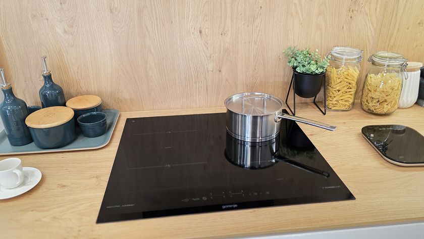 A black induction cooktop from Hisense on a kitchen countertop 