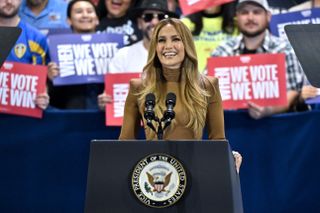 US singer Jennifer Lopez speaks during a campaign rally for US Vice President and Democratic presidential candidate Kamala Harris at the Craig Ranch Amphitheater in Las Vegas, Nevada, on October 31, 2024