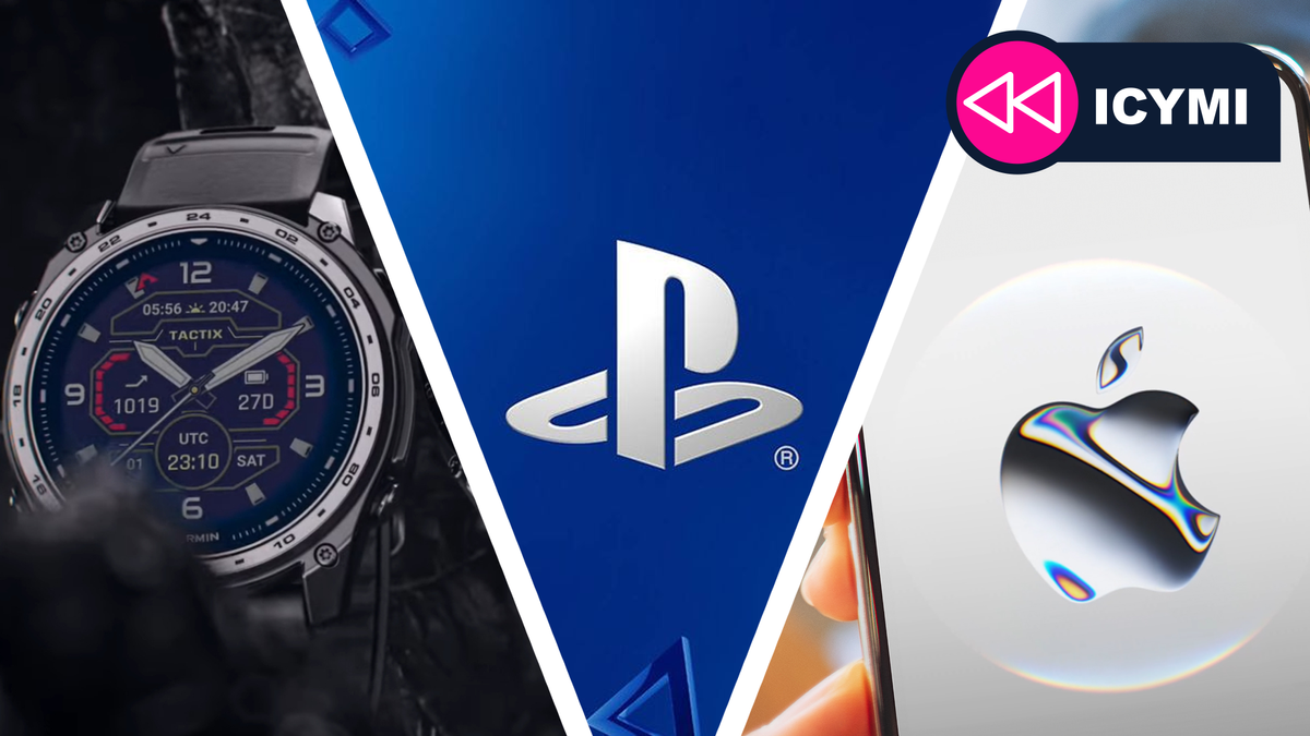 The PlayStation logo next to the Apple logo, and the Garmin tactix 8