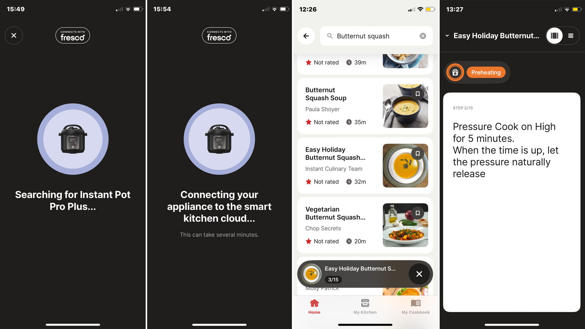 Screenshots of the Instant Pot Pro Plus Smart Multi-Cooker app