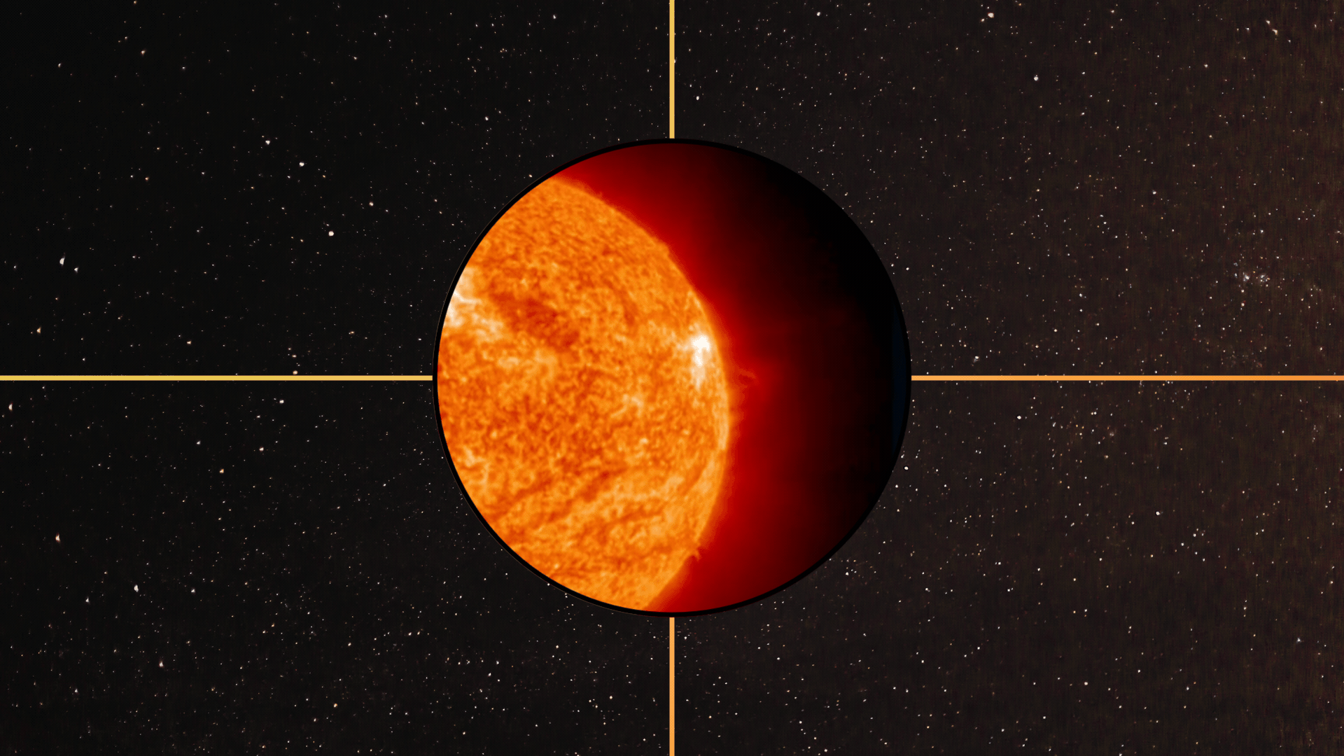 a close up view of the sun in space, a large fiery solar flare lifts off the sun in the upper right corner.