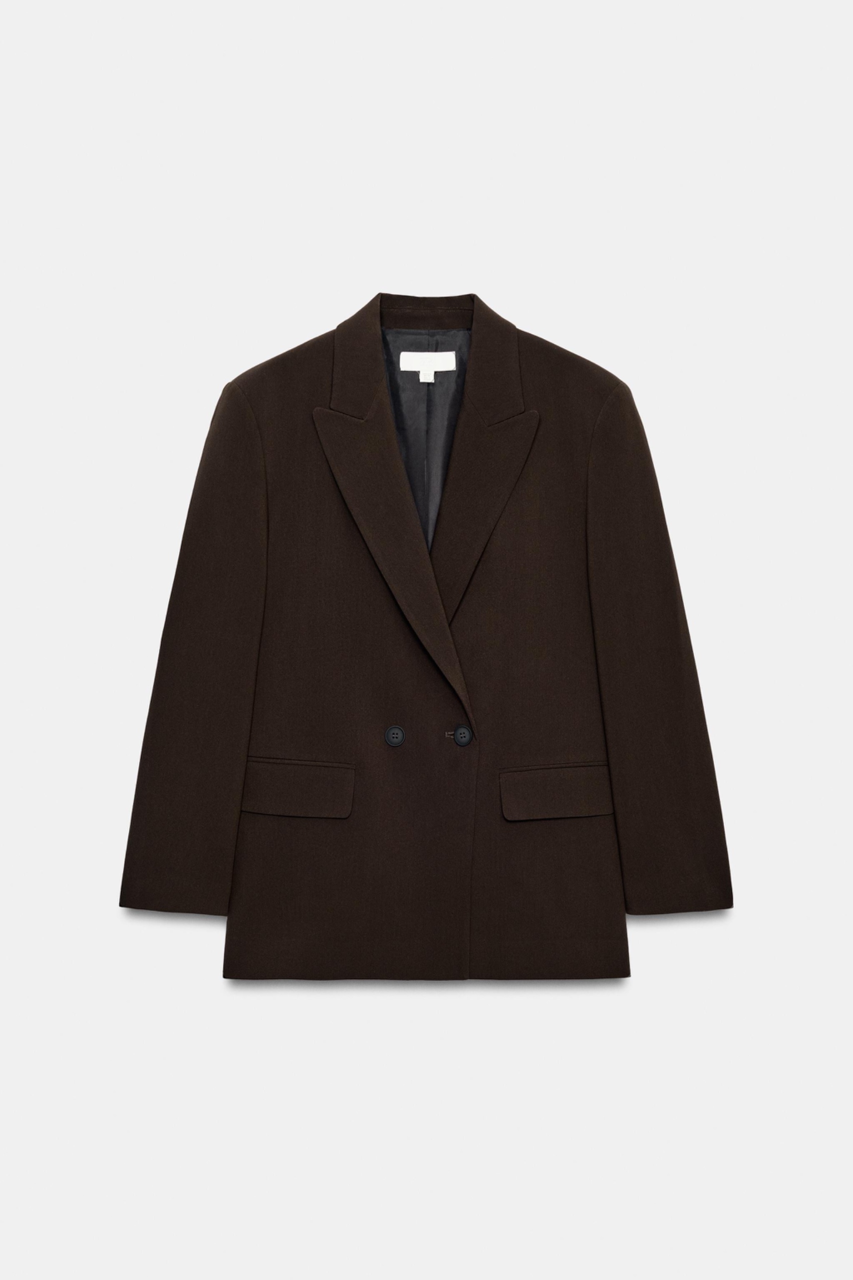 Oversized Double-Breasted Blazer - Brown - Xs