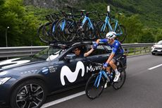 Movistar team car in action at the 2023 Tour de France