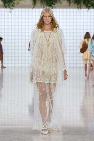 model wearing boho clothing on Chloe spring 2025 runway