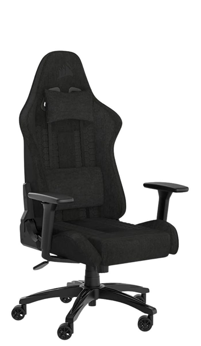 A Corsair TC100 Relaxed gaming chair on a plain background