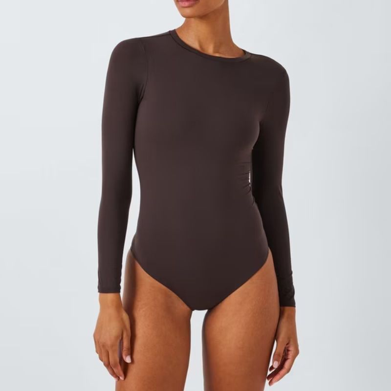 John Lewis , Smoothing Long Sleeve Bodysuit, Chocolate