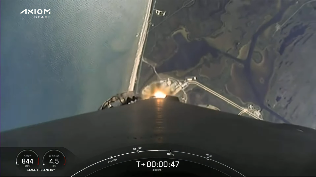 A view looking back to Kennedy Space Center from the Ax-1 mission shortly after launch on April 8, 2022.