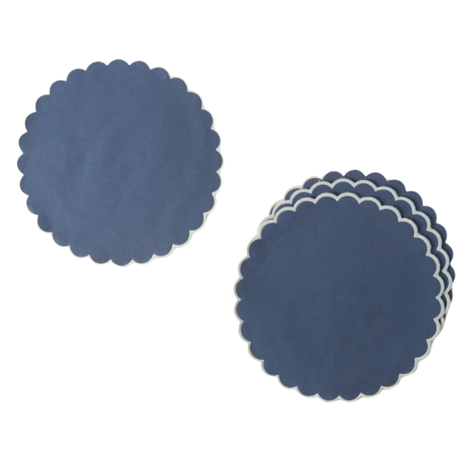 a set of four blue scalloped placemats