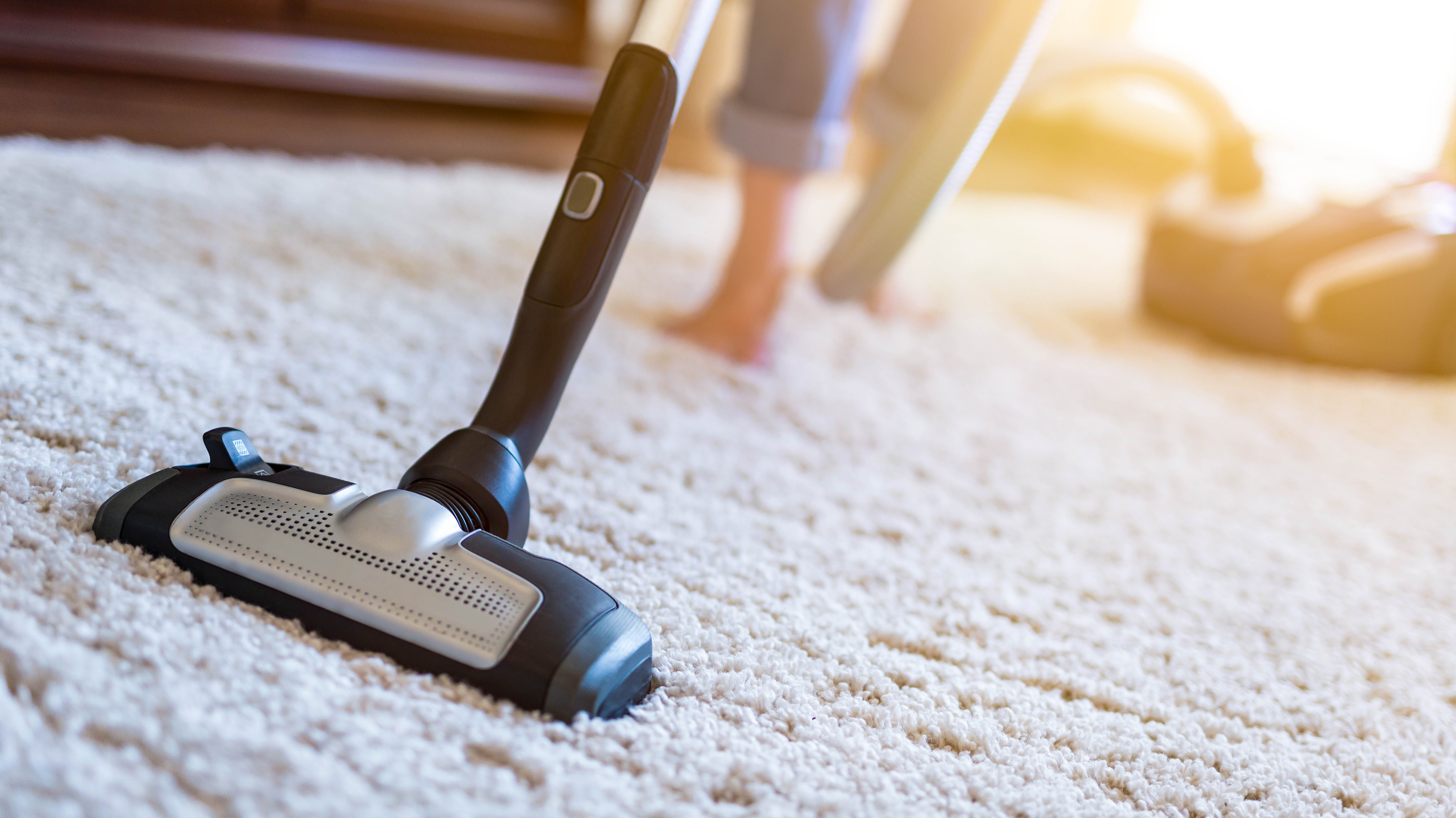 Vacuum cleaning white rug