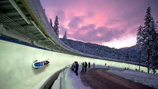 The bobsleigh track at Whistler Sliding Centre, Whistler, British Columbia, Canada