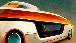 A painting of a futuristic car to resemble the Apple Car