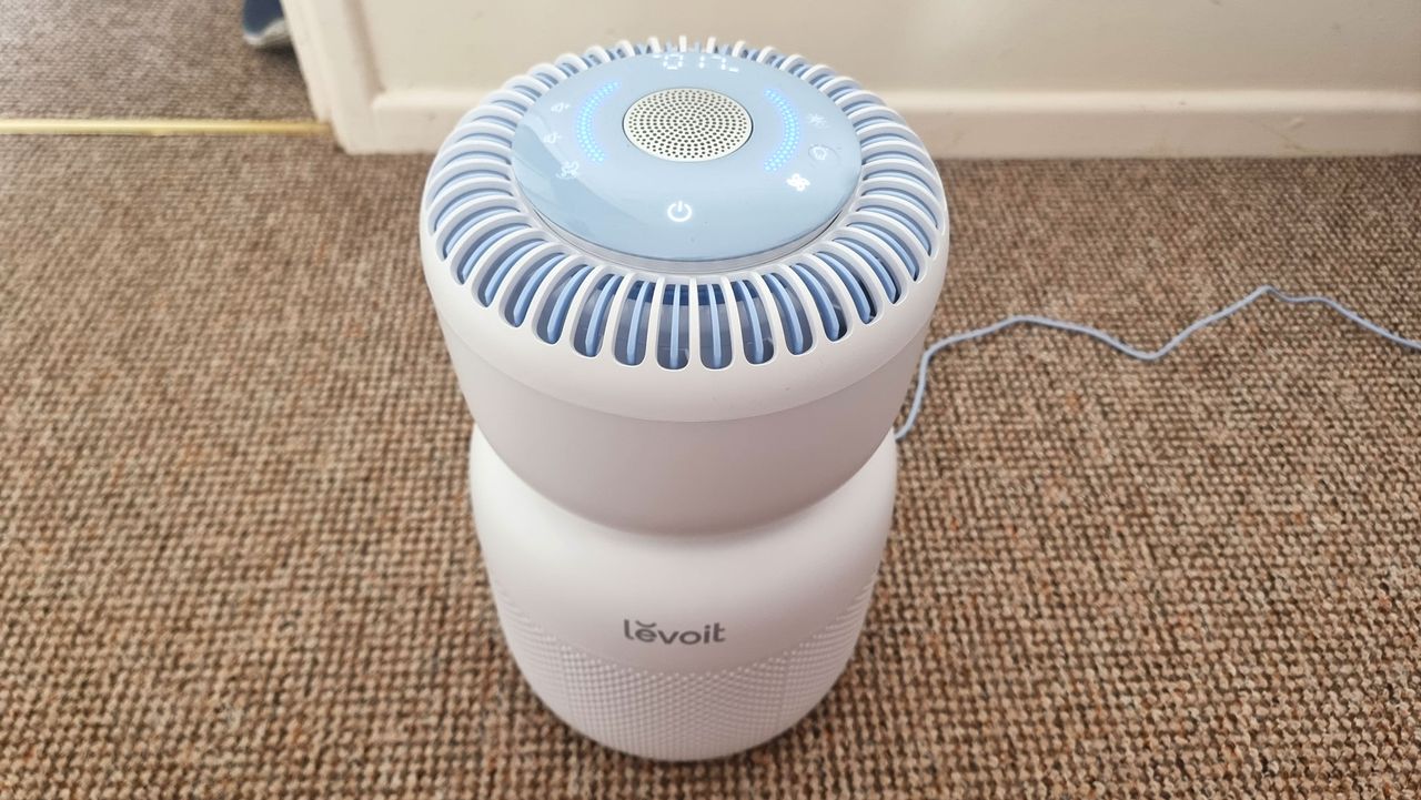 Levoit Sprout air purifier being tested by our reviewer