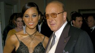 Alicia Keys and Clive Davis during 2004 Clive Davis Pre-Grammy Party - Inside Arrivals at Beverly Hills Hotel in Beverly Hills, California, United States. (Photo by KMazur/WireImage)
