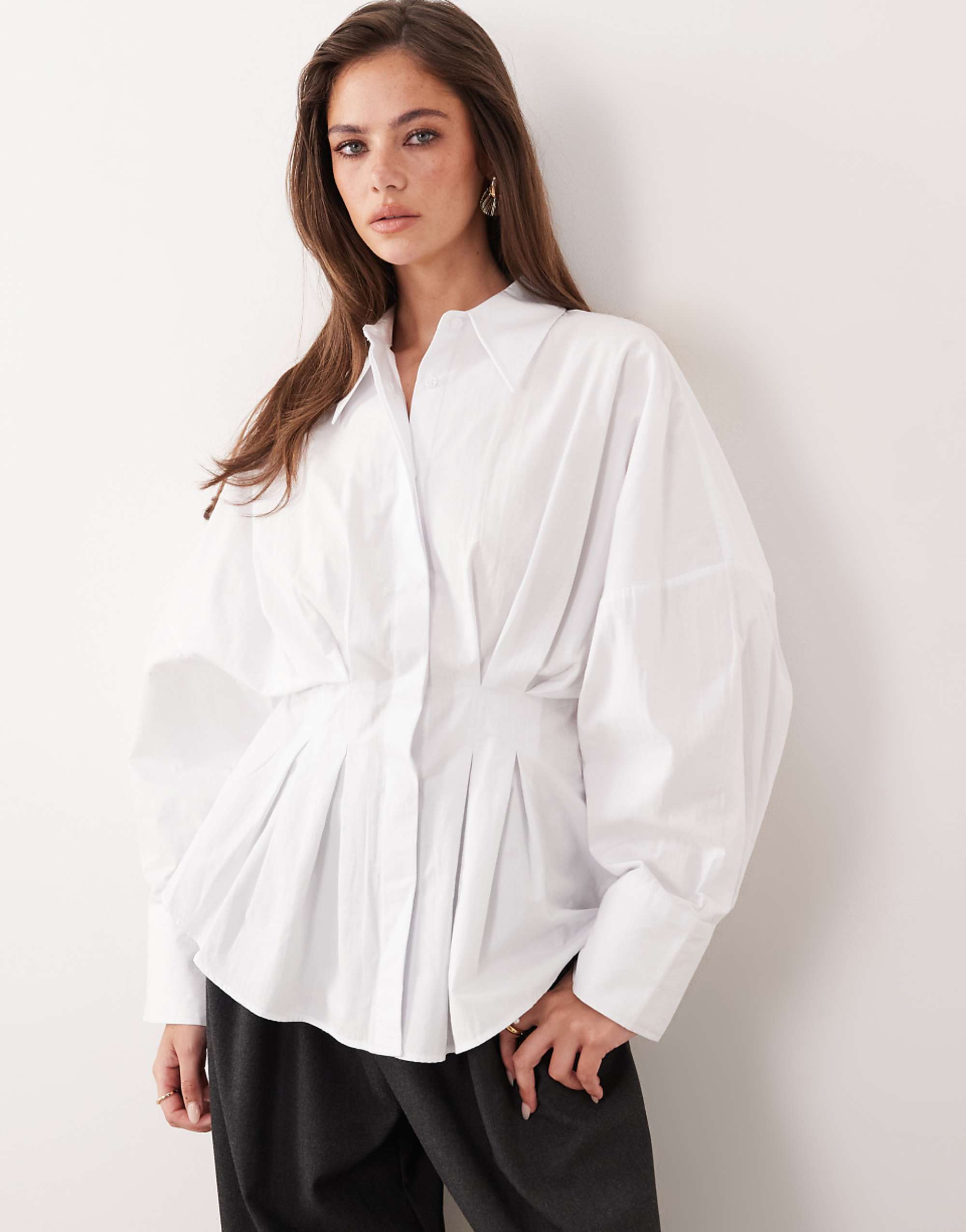 Asos Design Pleated Waist Shirt in White