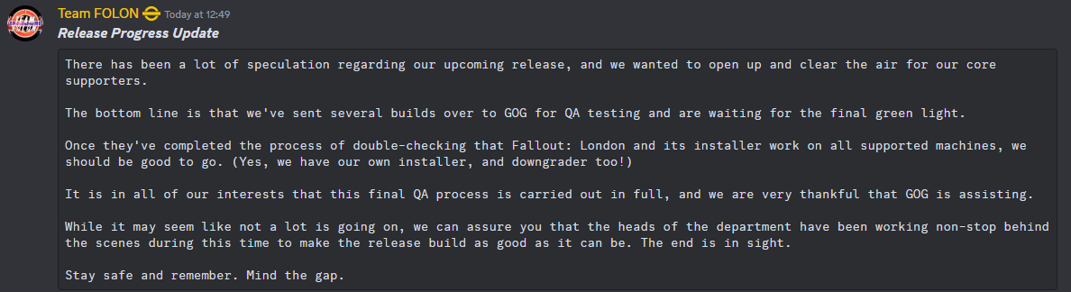 'The end is in sight'—Fallout: London, a DLC-sized mod plagued by delays, will arrive soon with its own installer to help slim the chances of Bethesda breaking it a 2nd time