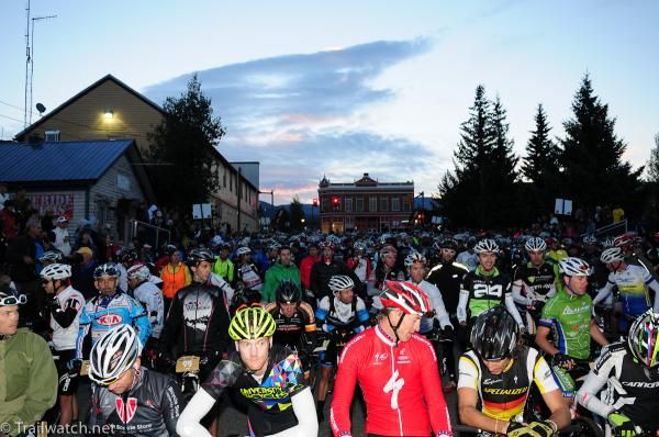Racers staging at dawn