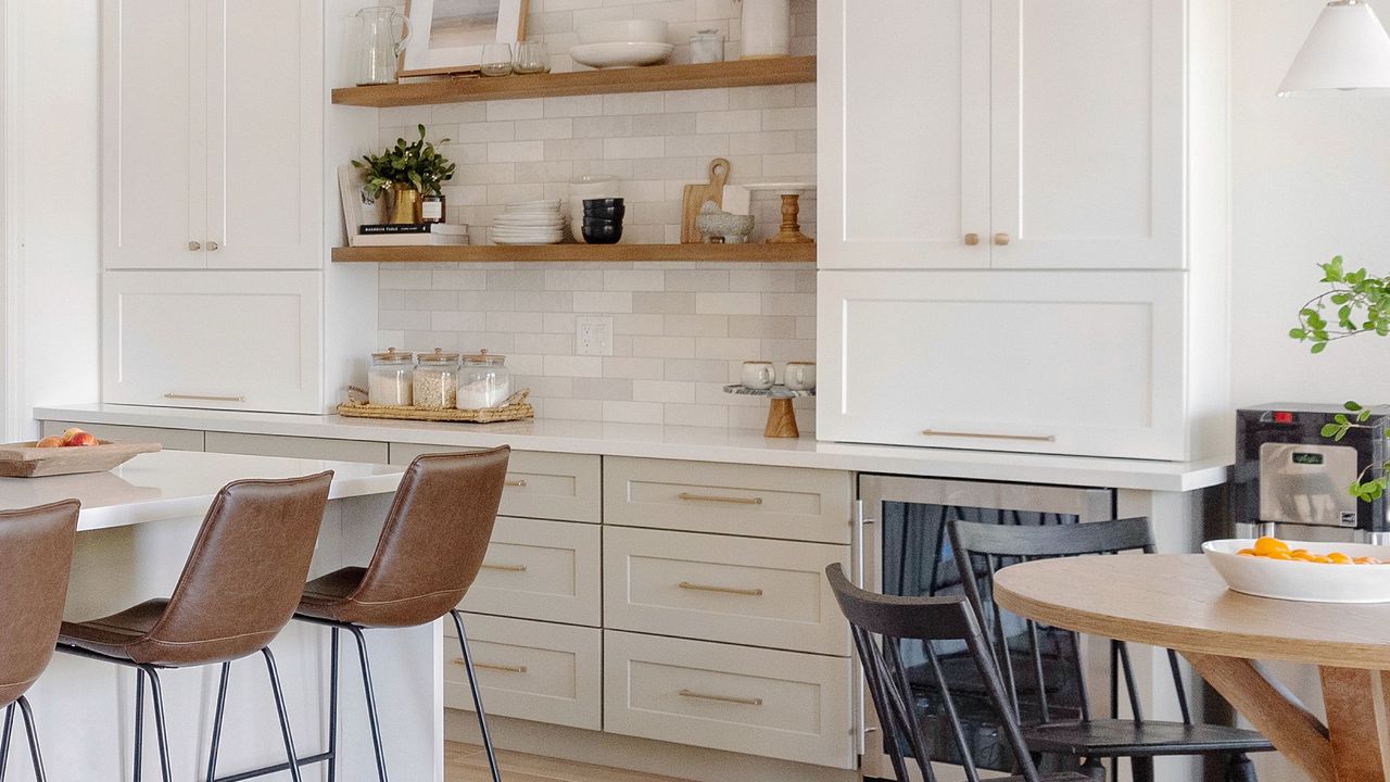 a white and taupe modern kitchen