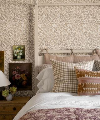 william morris wallpaper in a nancy meyers inspired bedroom designed by mcgee & Co