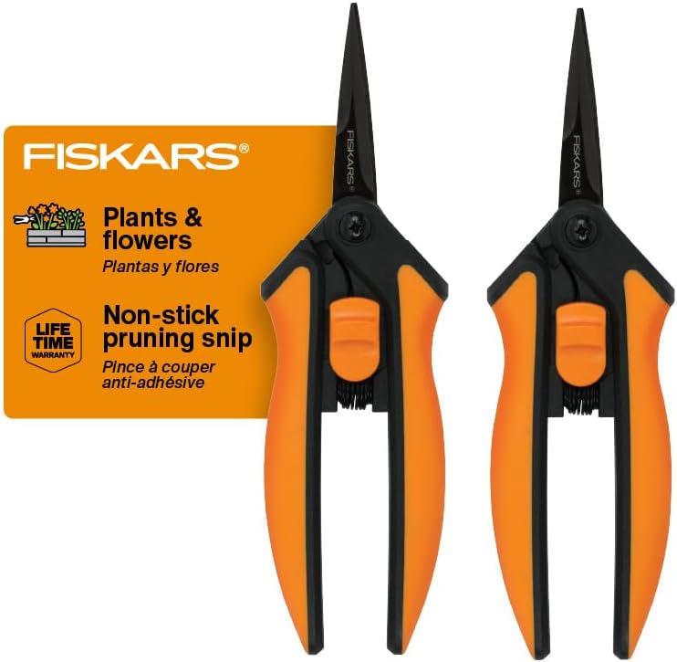 Fiskars Pruning Snips - 6&quot; Garden Shears With Comfort Grip and Spring Action - Sharp and Precise Non-Stick Steel Blades - Quality Pruning Shears for Plants in Grow Tents and Hydroponics - 2 Pack