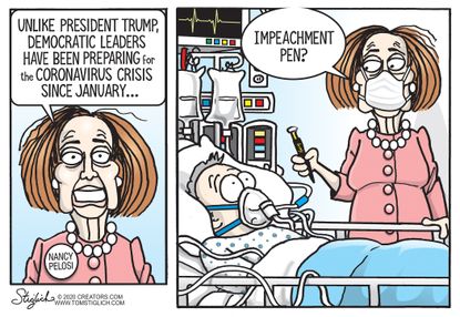 Political Cartoon U.S. Pelosi democrats coronavirus planning impeach Trump