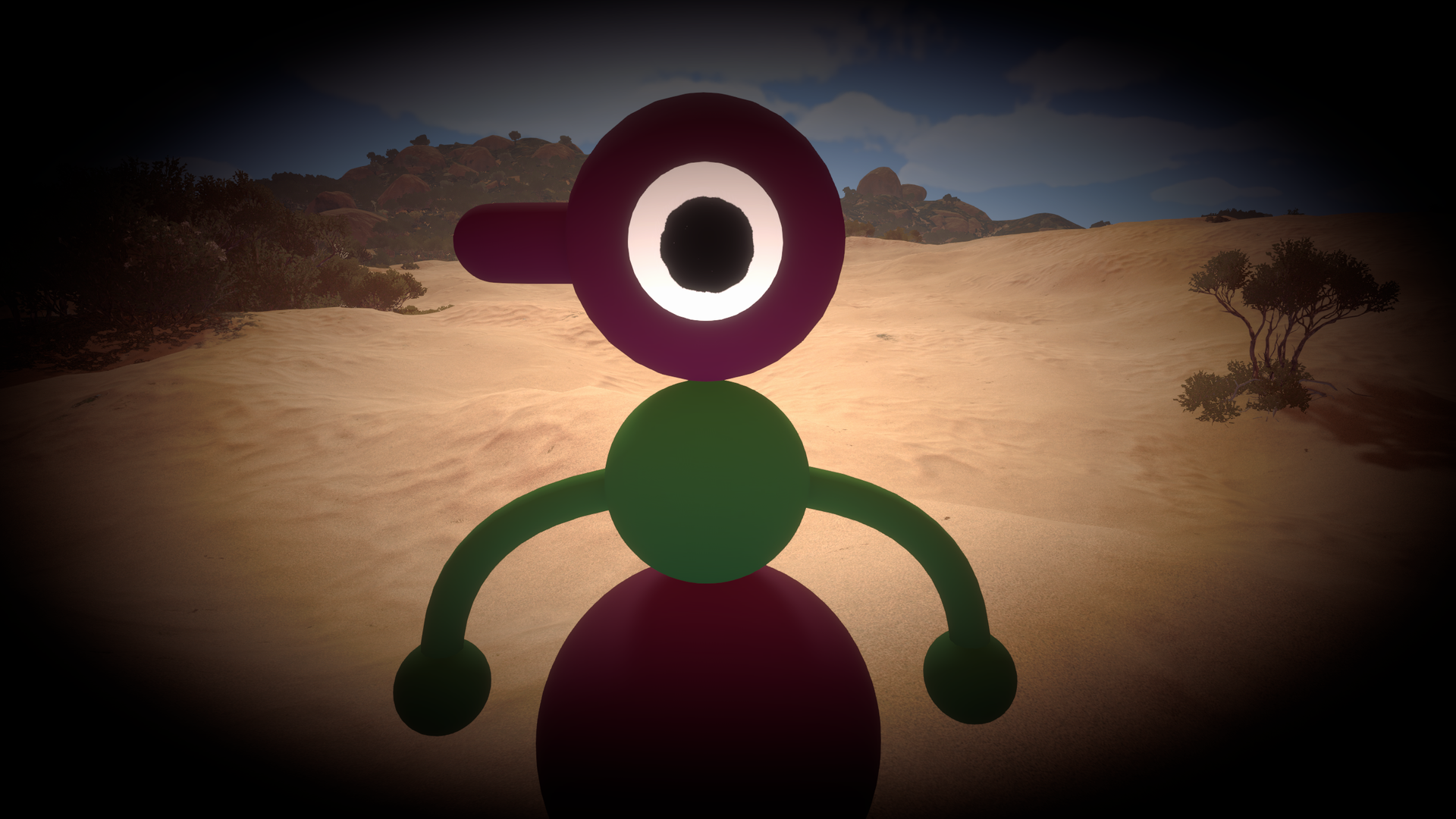 A Big Walk ant person staring into your soul with the giant round eye on the side of their round head.