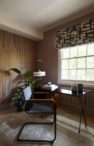 Pink and wood toned home office