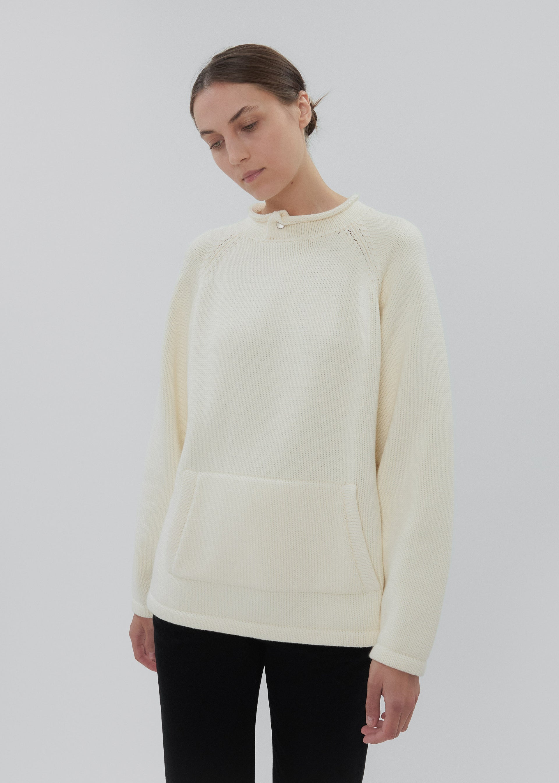 Snap Collar Sweater in Stone - Stone / Xs