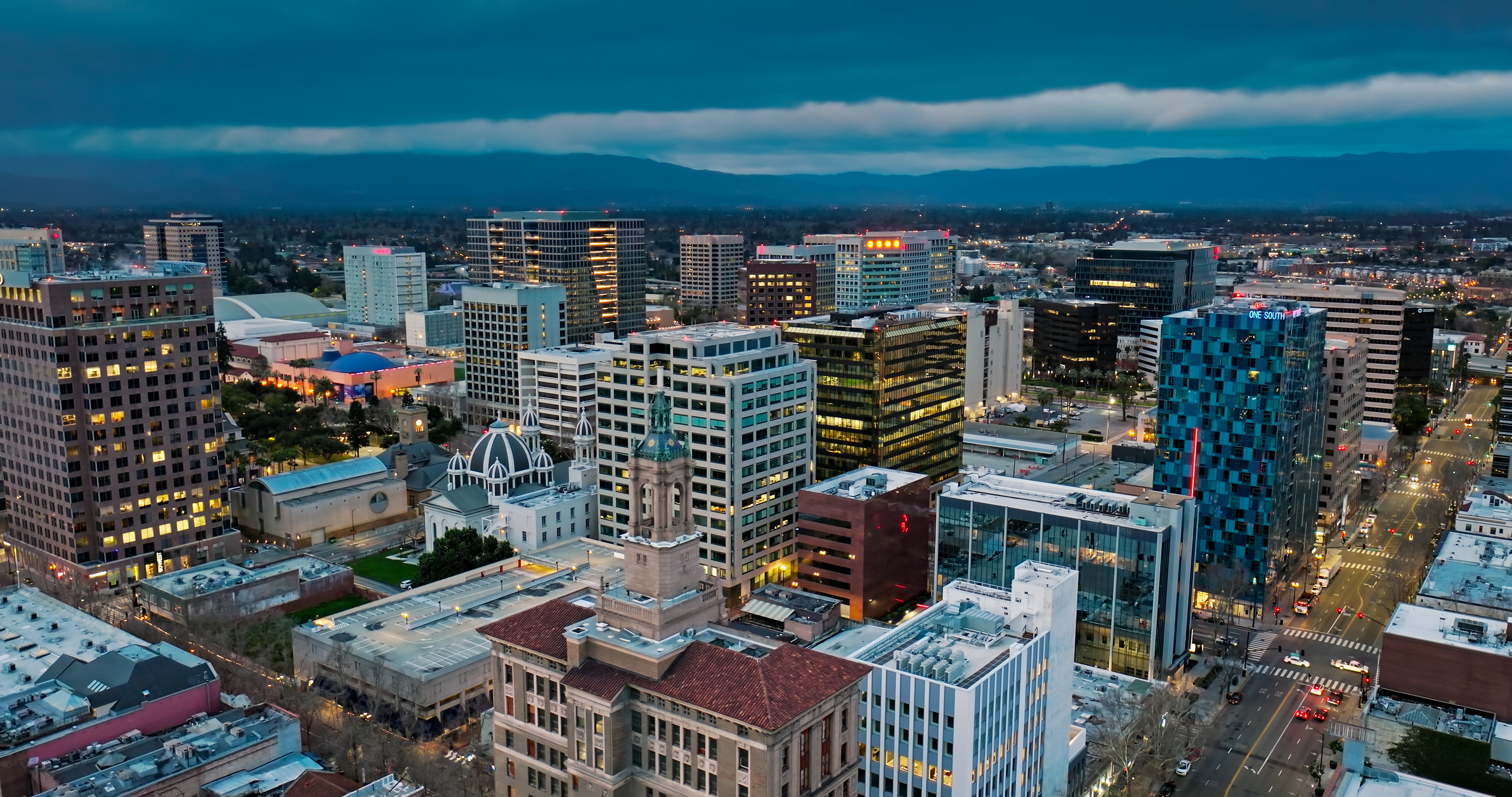 An aerial view of downtown San Jose, CA.