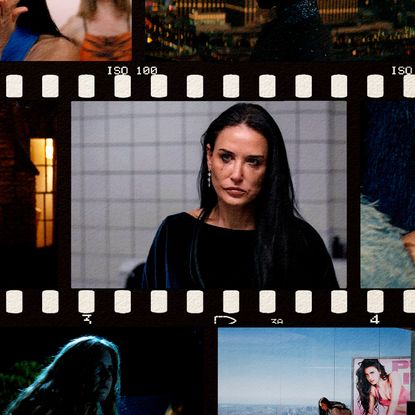 a collage of movie stills from the substance the last showgirl and nightbitch organized in what looks like film reels