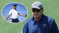 Sir Nick Faldo from the chest up and an inset of Bryson DeChambeau