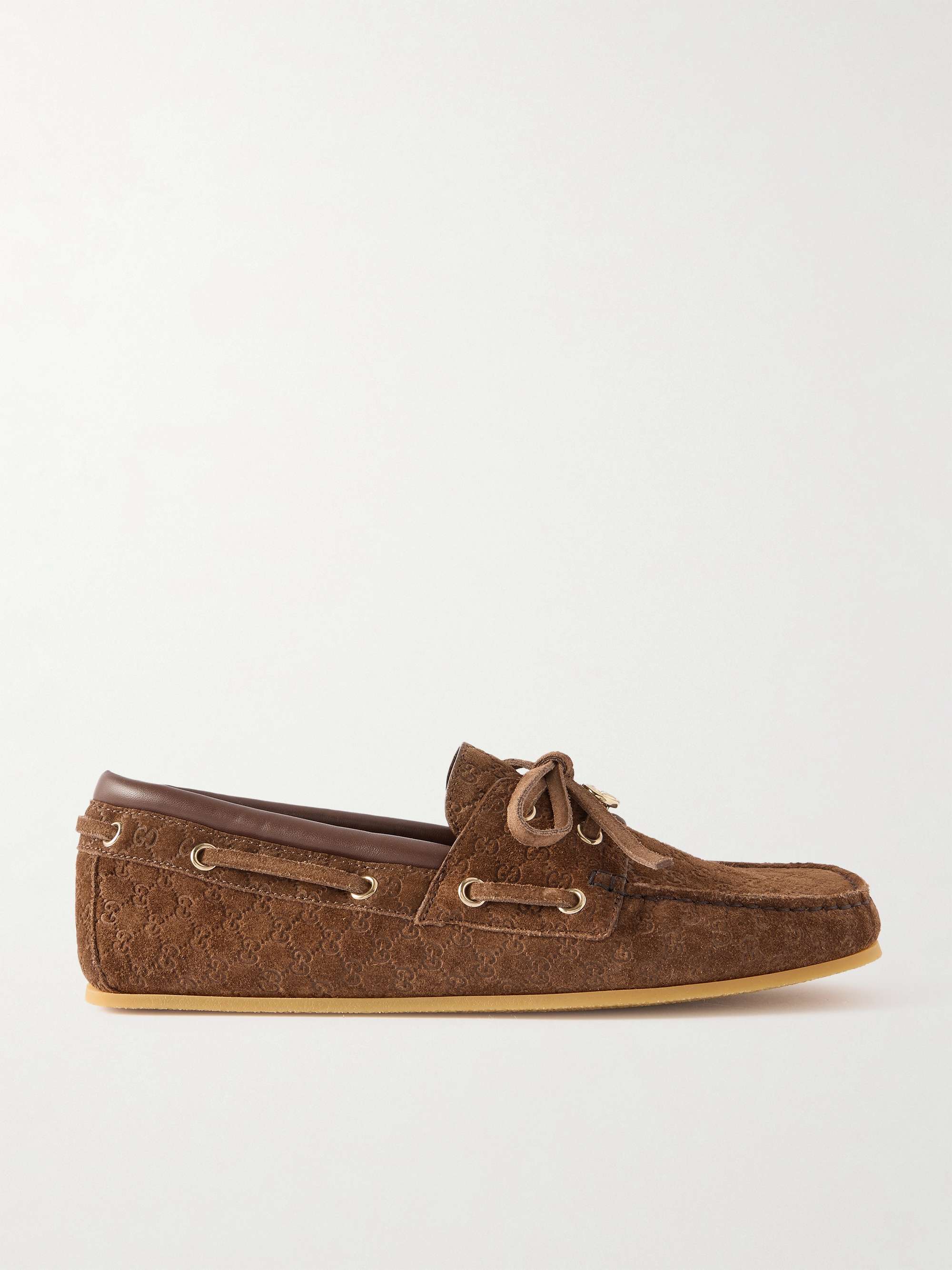 Embellished Logo-Embossed Suede Boat Shoes