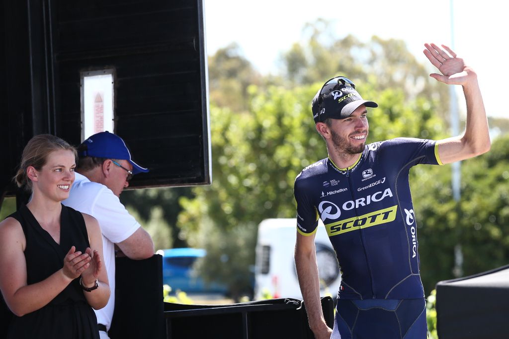 Damien Howson (Orica-Scott) waves to the crowd