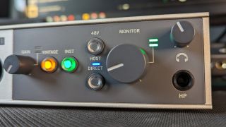 Close up of the buttons on the Universal Audio Volt 1 audio interface
