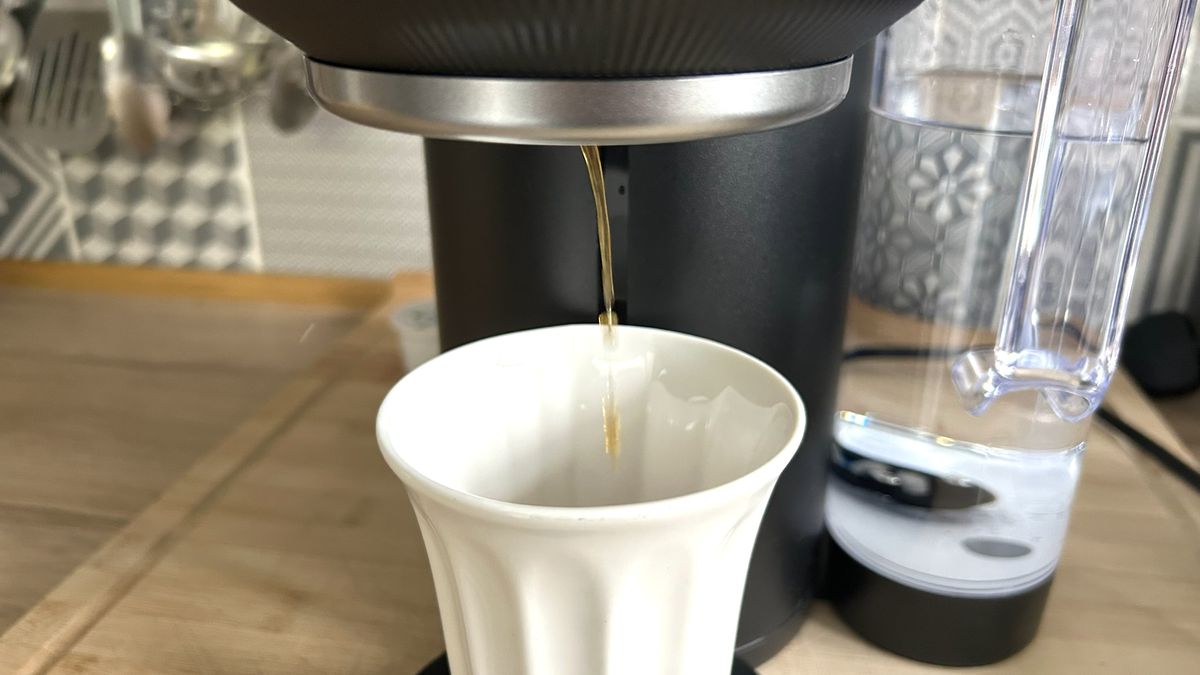 Keurig K-Crema capsule espresso machine dispensing espresso