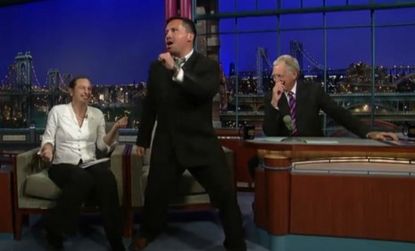 Chilean miner, Elvis fan, and soon-to-be New York City marathon runner, Edison Pena breaks into "Suspicious Minds" on "Letterman."