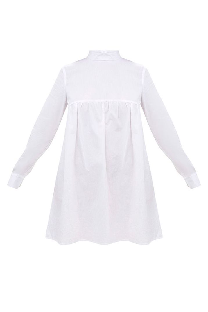 Pretty Little Thing White Cotton Poplin High Neck Smock Dress