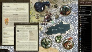 Icons, a map, and text boxes from a digital version of Warhammer Fantasy Roleplay