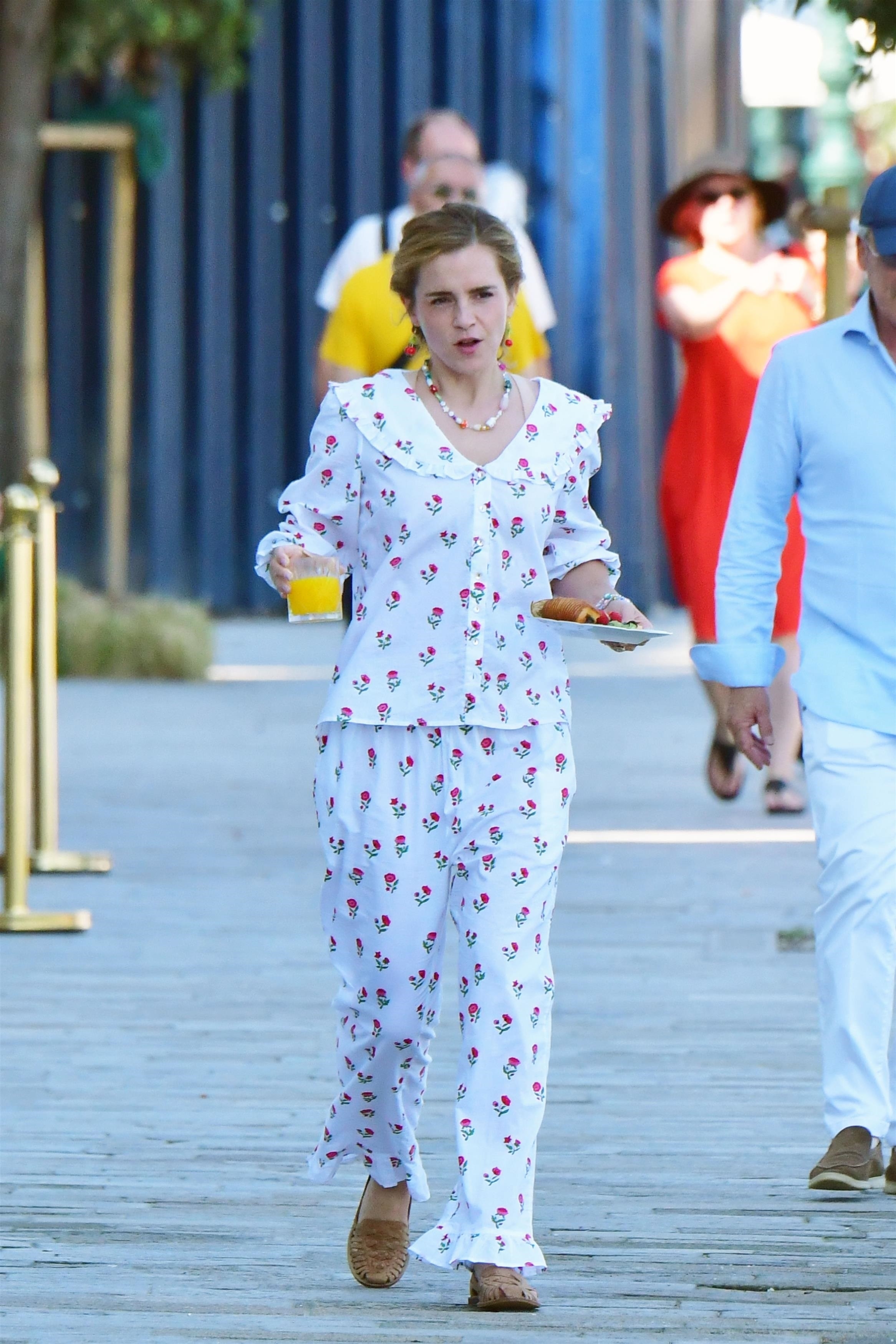Emma Watson was spotted in Venice wearing a woven sandal trend