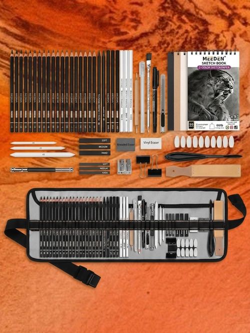Hiforny 60 Pcs Drawing Kit Sketching Pencil Set,sketch Pencils Art Supplies With 3-Color Sketchbook,graphite,charcoal,drawing Pencils for Adults Artists