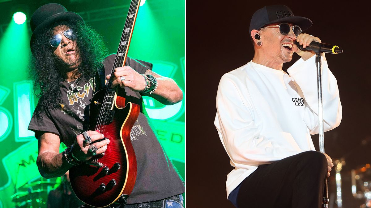 [L-R] Slash and Chester Bennington