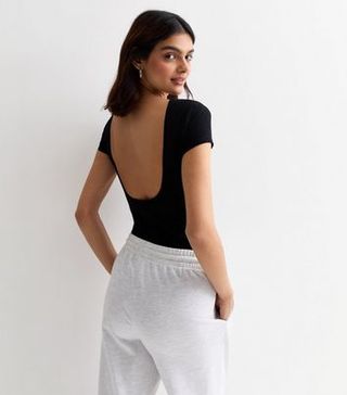 Black Backless Stretch-Cotton Bodysuit