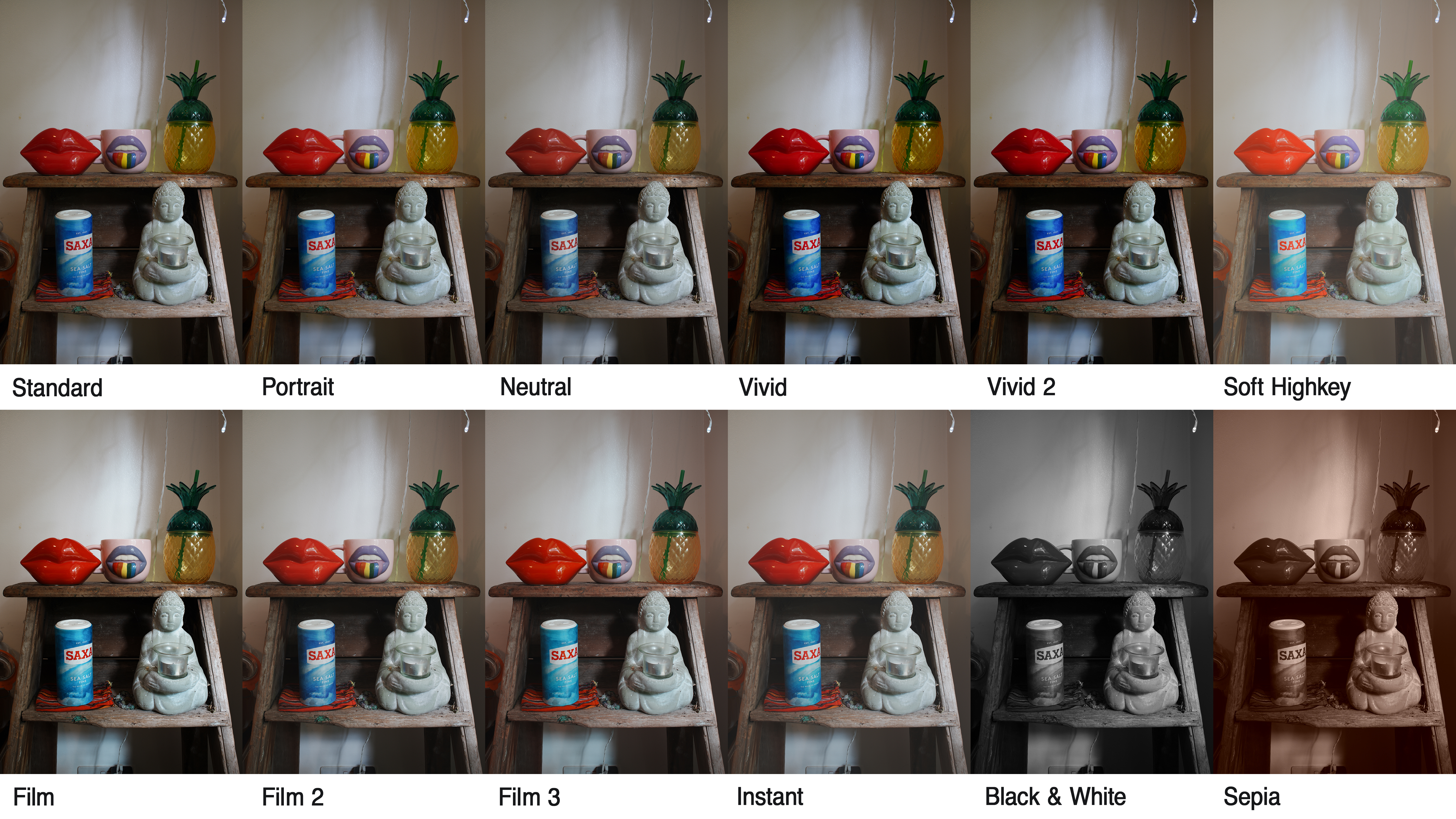 The same scene shot with the 12 picture profiles on the Sony RX1R III