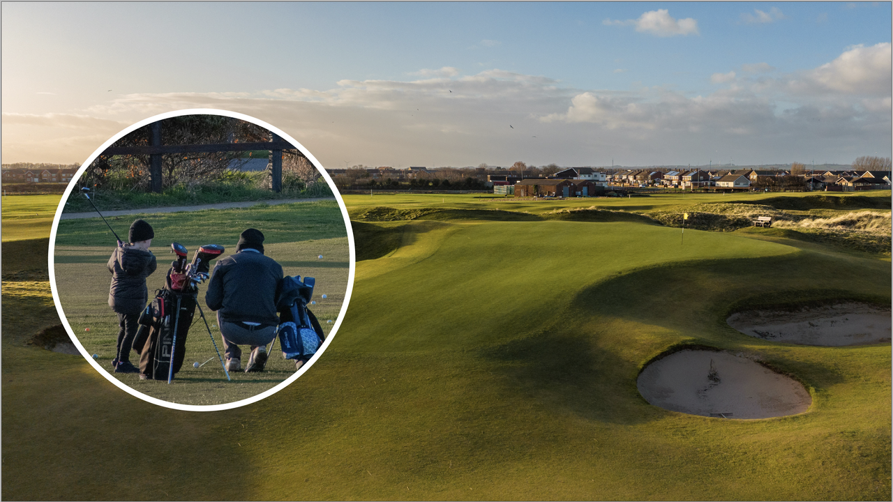 junior golfer inset on top of an image of seaton carew golf club